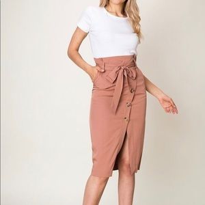 Dusty Rose paper bag midi skirt